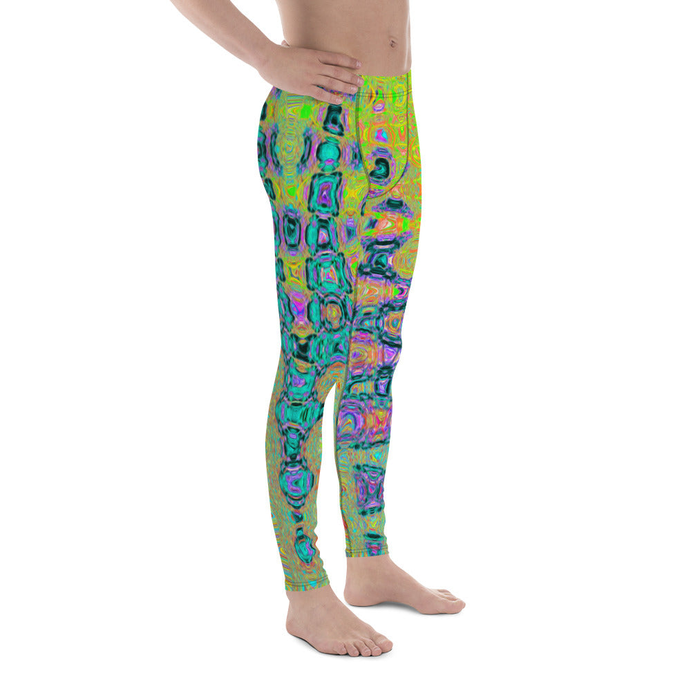 Men's Leggings | Wavy Abstract Blue and Yellow Retro Mosaic Zigzags