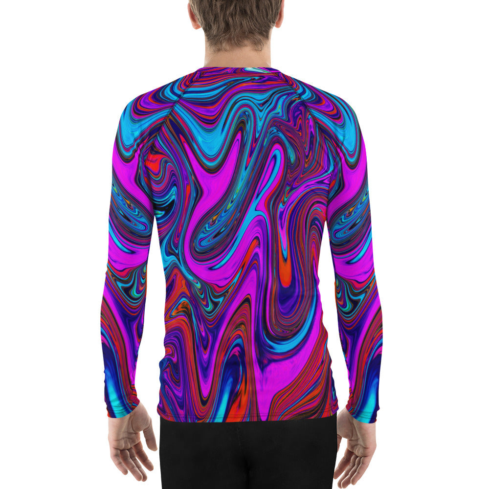 Men's Athletic Rash Guard Shirts - Marbled Magenta, Blue and Red Abstract Art