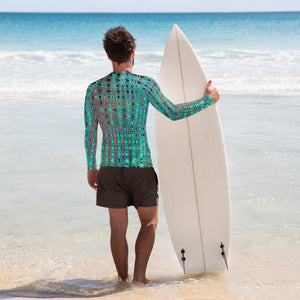 Men's Athletic Rash Guard Shirts | Abstract Kaleidoscopic Aqua Retro Boomerang Waves