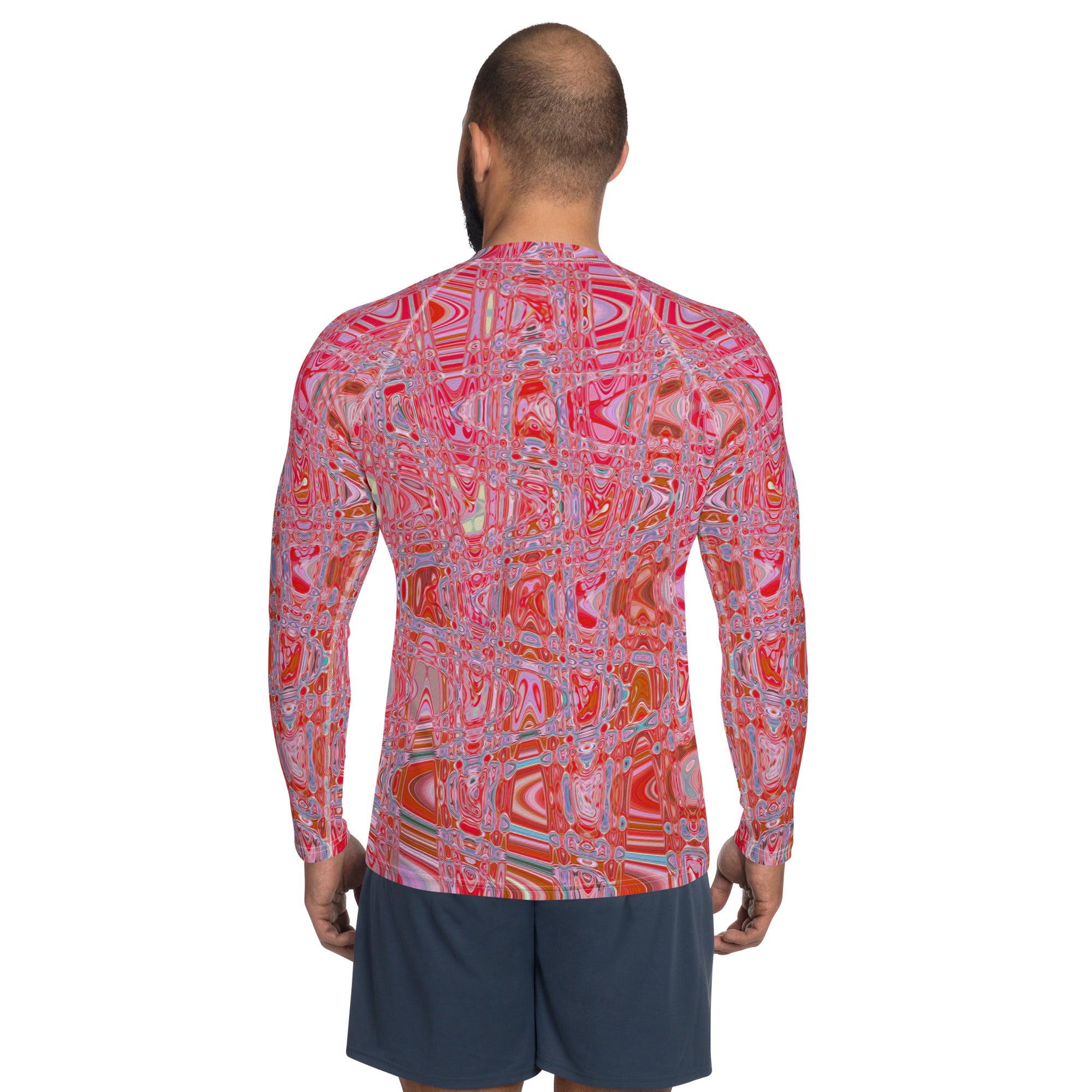 Men's Rash Guard Athletic Shirts | Cool Abstract Red and Pink Retro Zigzag Waves