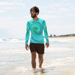 Men's Athletic Rash Guard Shirts - Groovy Cool Abstract Aqua Liquid Art Swirl