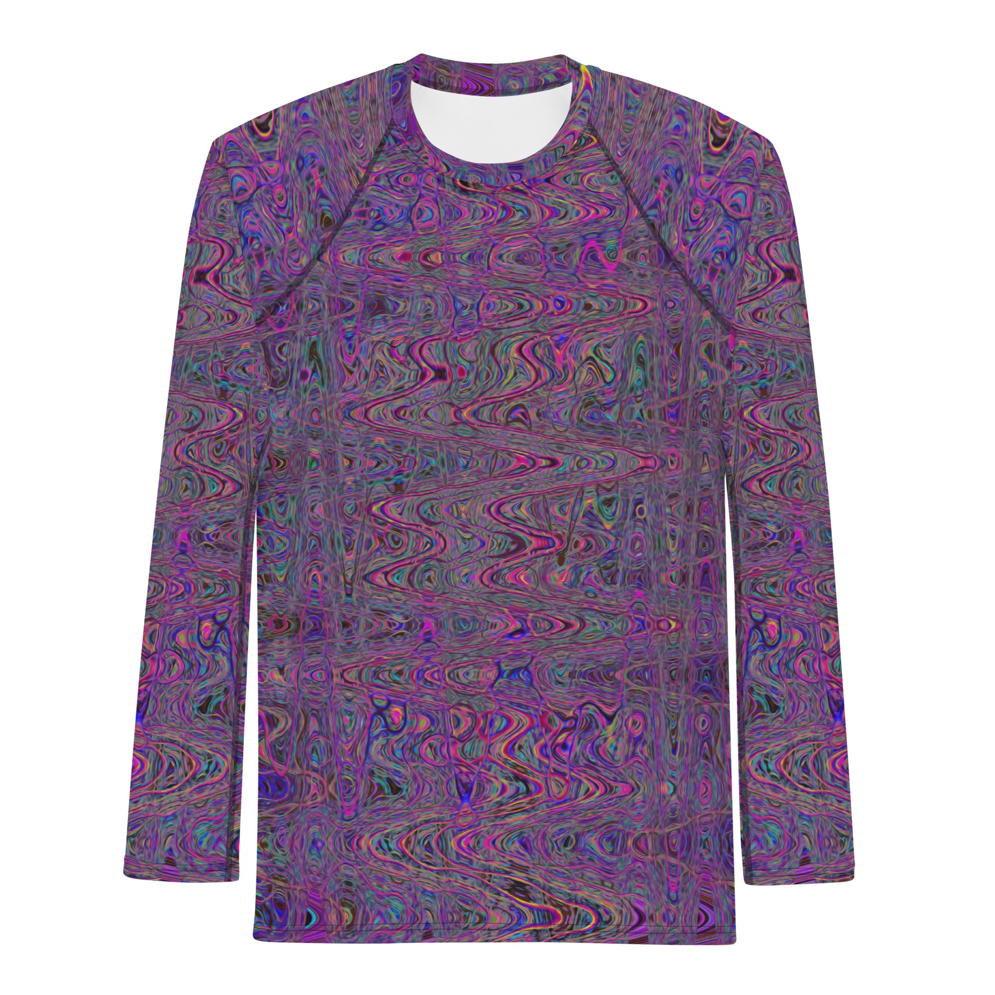 Men's Athletic Rash Guard Shirts | Retro Abstract Magenta and Blue Squiggly Lines