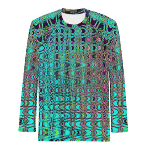 Men's Athletic Rash Guard Shirts | Abstract Kaleidoscopic Aqua Retro Boomerang Waves