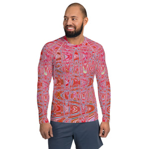 Men's Rash Guard Athletic Shirts | Cool Abstract Red and Pink Retro Zigzag Waves