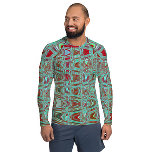 Men's Rash Guard Athletic Shirts | Cool Abstract Blue and Red Retro Zigzag Waves