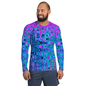 Men's Athletic Rash Guard Shirt | Wavy Abstract Purple and Blue Retro Mosaic Zigzags