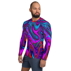 Men's Athletic Rash Guard Shirts - Marbled Magenta, Blue and Red Abstract Art