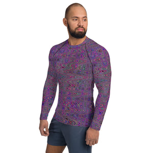 Men's Athletic Rash Guard Shirts | Retro Abstract Magenta and Blue Squiggly Lines