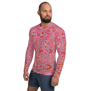 Men's Athletic Rash Guard Shirts | Cool Abstract Red and Pink Retro Zigzag Waves