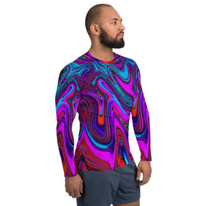 Men's Athletic Rash Guard Shirts - Marbled Magenta, Blue and Red Abstract Art