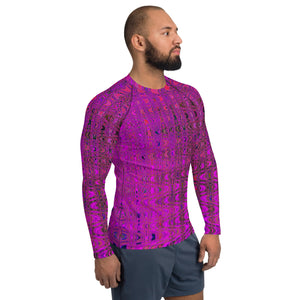 Men's Athletic Rash Guard Shirts | Abstract Magenta Retro Boomerang Waves