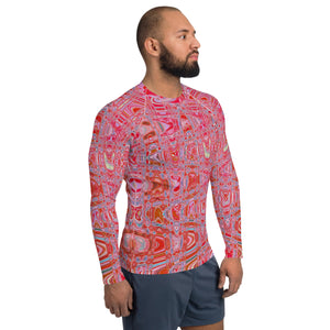 Men's Athletic Rash Guard Shirts | Cool Abstract Red and Pink Retro Zigzag Waves