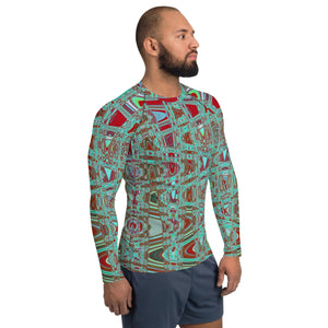 Men's Rash Guard Athletic Shirts | Cool Abstract Blue and Red Retro Zigzag Waves