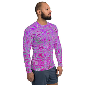 Men's Rash Guard Athletic Shirts | Cool Abstract Magenta Retro Zigzag Waves