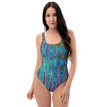 One Piece Swimsuits | Trippy Sky Blue Abstract Retro Atomic Waves