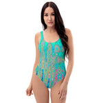 One Piece Swimsuits | Groovy Abstract Retro Rainbow Atomic Waves