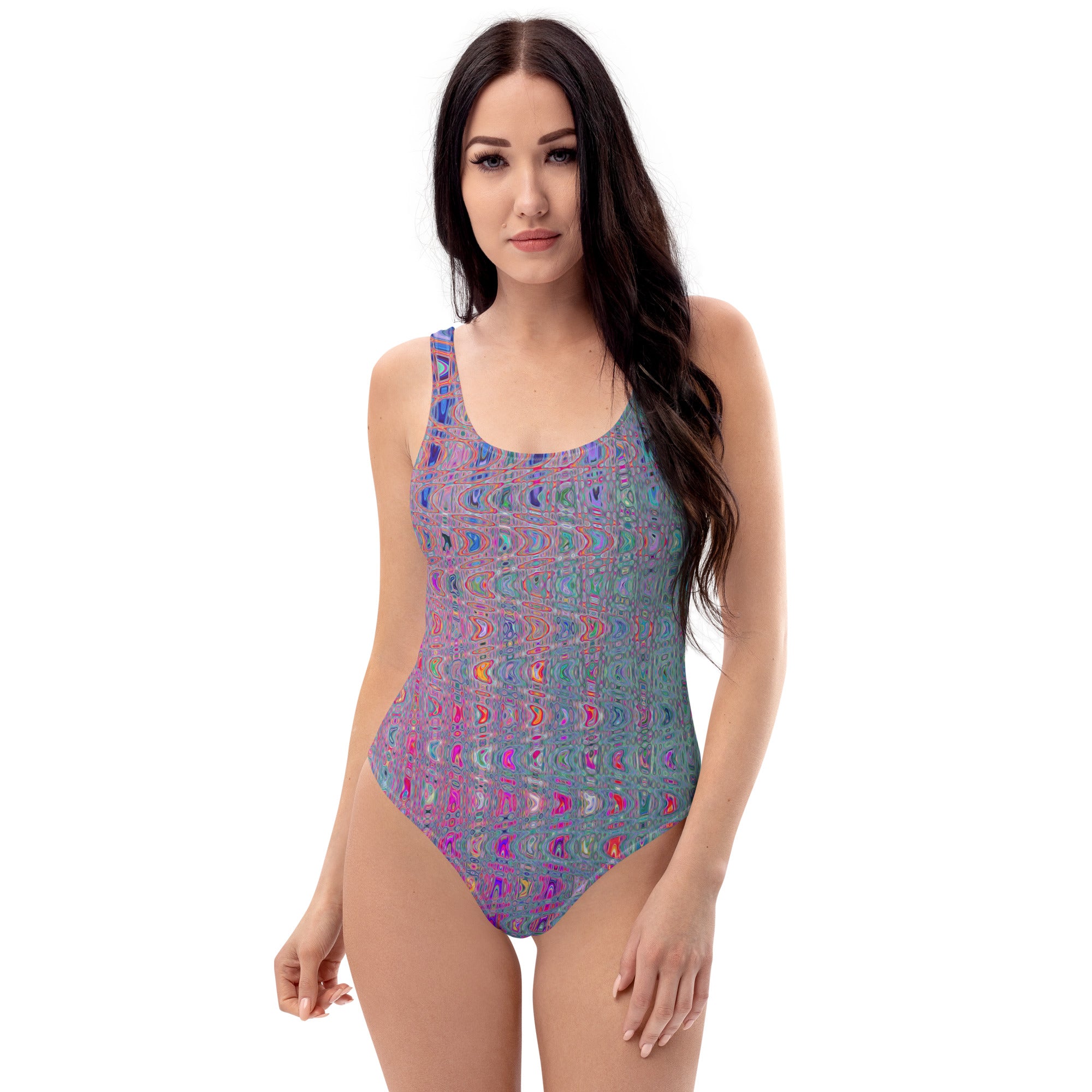 One Piece Swimsuits | Abstract Kaleidoscopic Retro Boomerang Waves