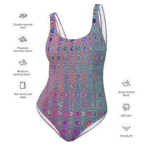 One Piece Swimsuits | Abstract Kaleidoscopic Retro Boomerang Waves