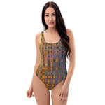 One Piece Swimsuits | Abstract Orange and Aqua Retro Boomerang Waves