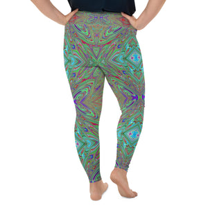 Plus Size Leggings - Trippy Retro Purple and Green Abstract Butterfly