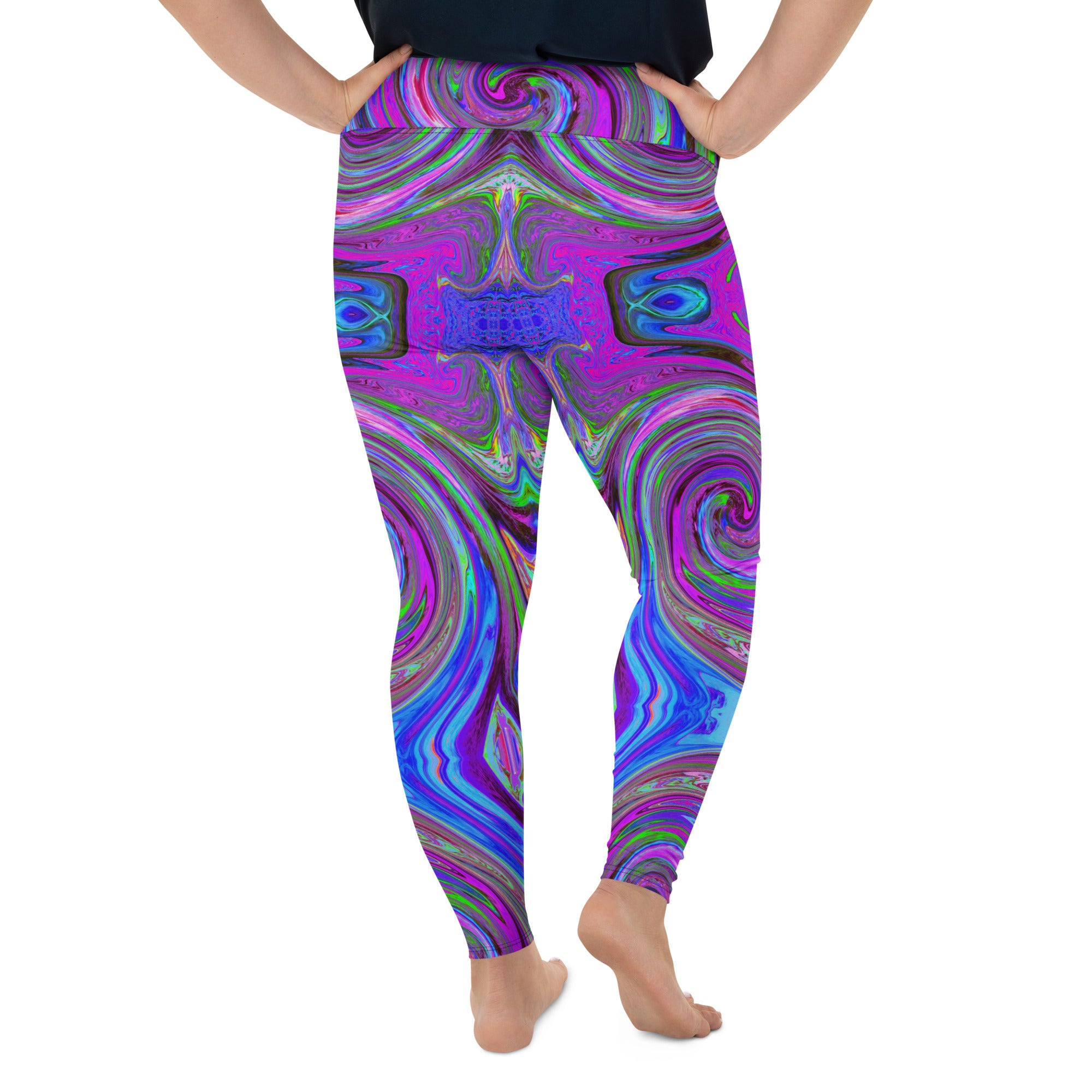 Plus Size Leggings - Colorful Magenta Swirl Retro Abstract Design