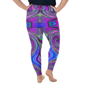 Plus Size Leggings - Colorful Magenta Swirl Retro Abstract Design