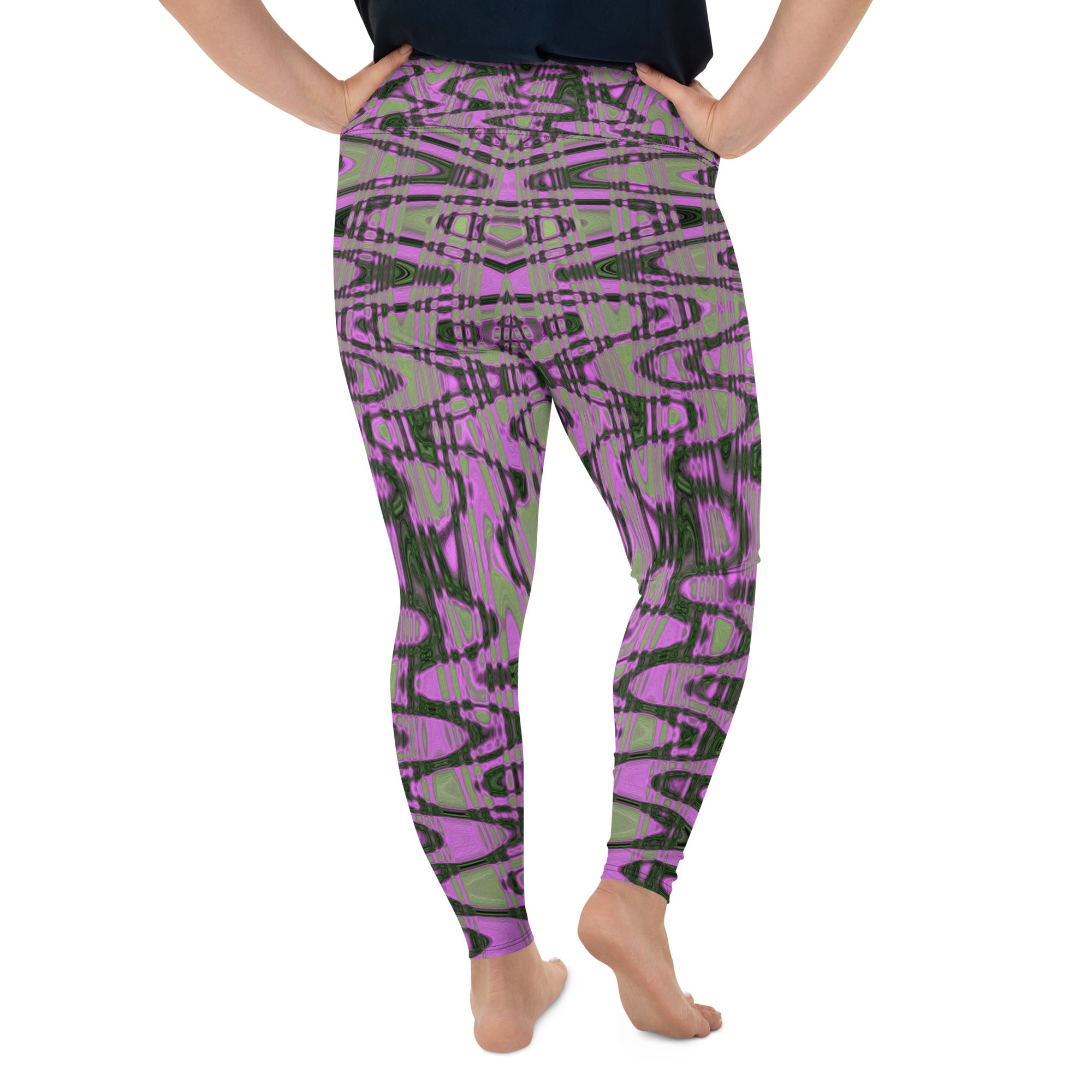 Plus Size Leggings | Cool Green and Pink Abstract Tie Dye Retro Waves