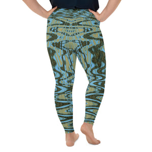 Plus Size Leggings | Cool Blue and Green Abstract Tie Dye Retro Waves