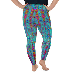 Plus Size Leggings | Trippy Sky Blue Abstract Retro Atomic Waves