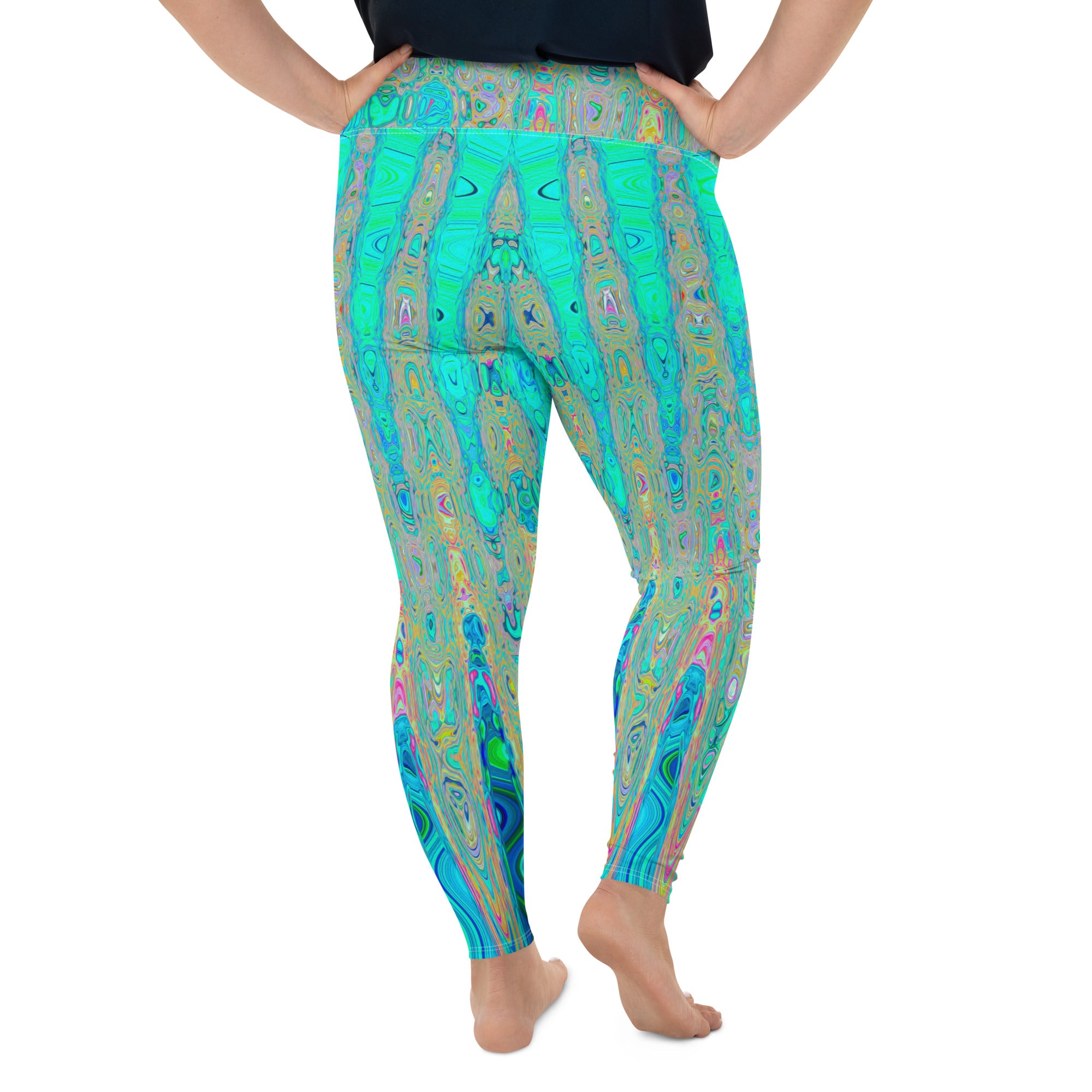 Plus Size Leggings | Groovy Abstract Retro Rainbow Atomic Waves