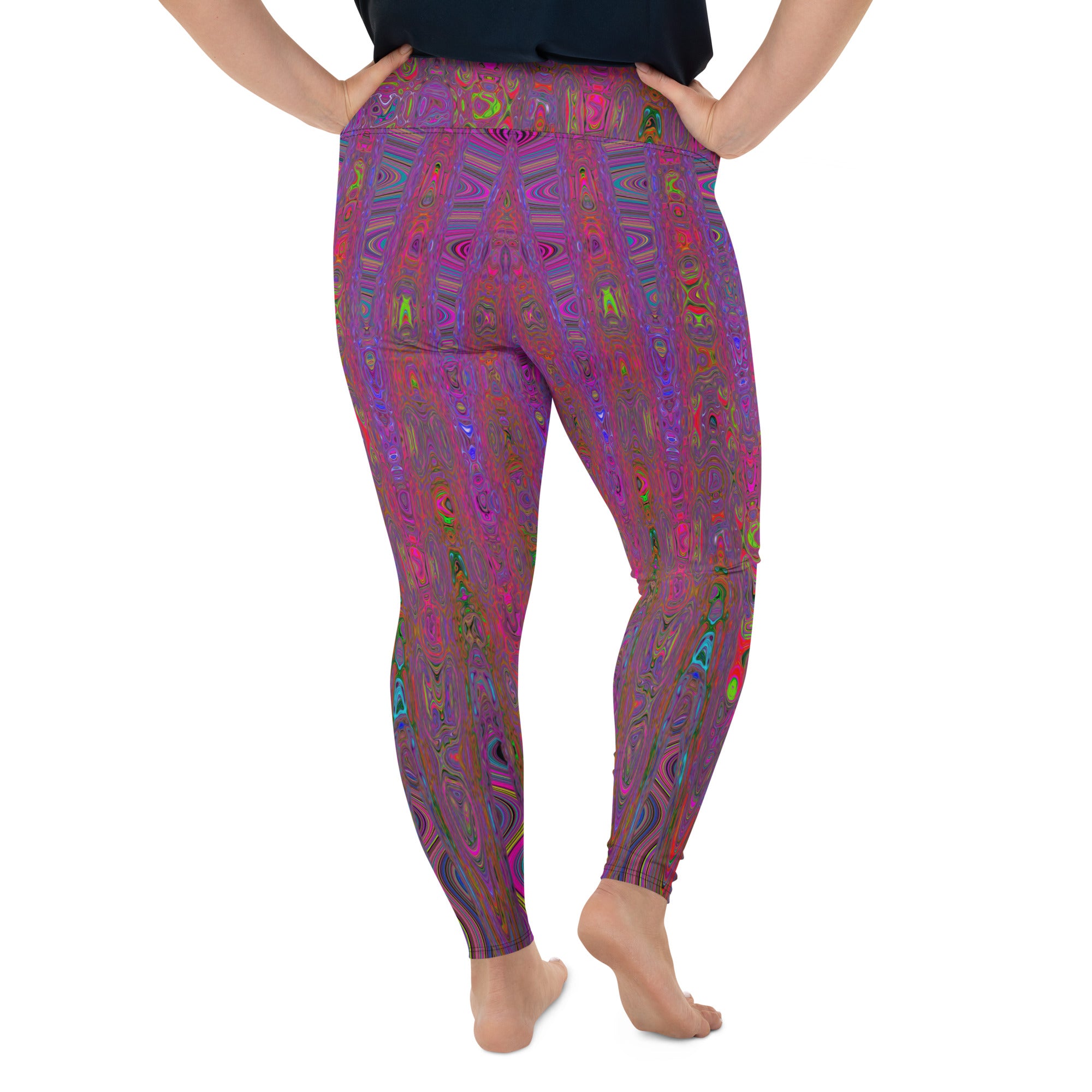 Plus Size Leggings | Psychedelic Groovy Magenta Retro Atomic Waves