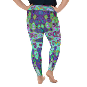 Plus Size Leggings | Abstract Green and Purple Wavy Mosaic Retro