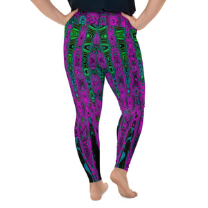 Plus Size Leggings | Bold Magenta Abstract Groovy Atomic Waves