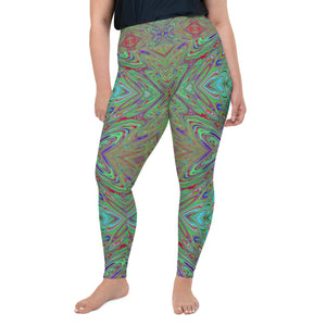 Plus Size Leggings - Trippy Retro Purple and Green Abstract Butterfly