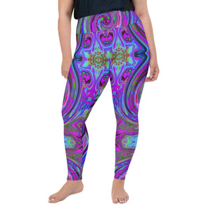 Plus Size Leggings - Colorful Magenta Swirl Retro Abstract Design