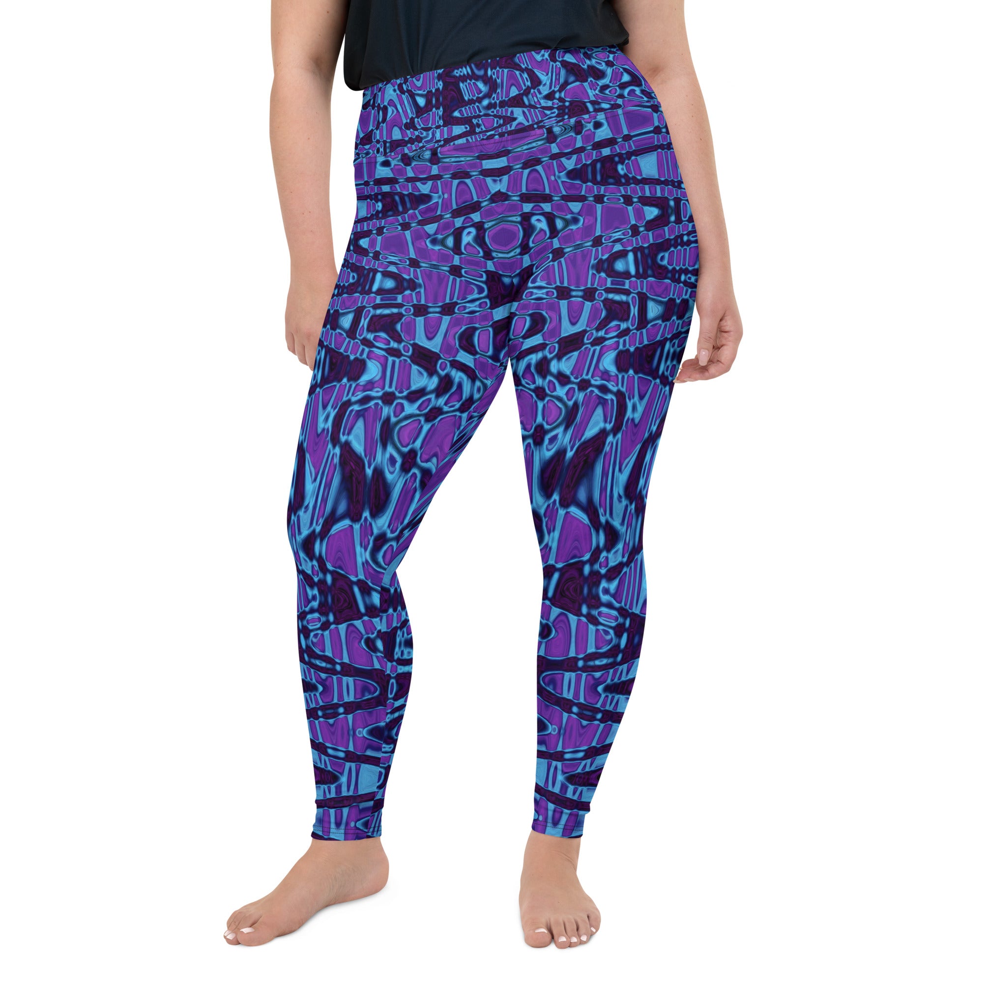 Plus Size Leggings | Cool Purple and Blue Abstract Tie Dye Retro Waves