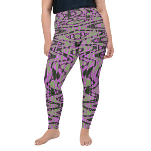 Plus Size Leggings | Cool Green and Pink Abstract Tie Dye Retro Waves