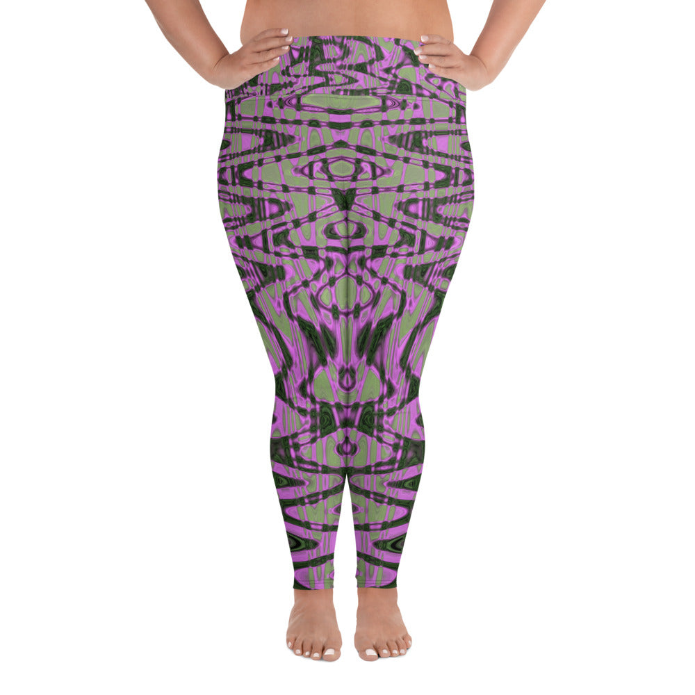 Plus Size Leggings | Cool Green and Pink Abstract Tie Dye Retro Waves