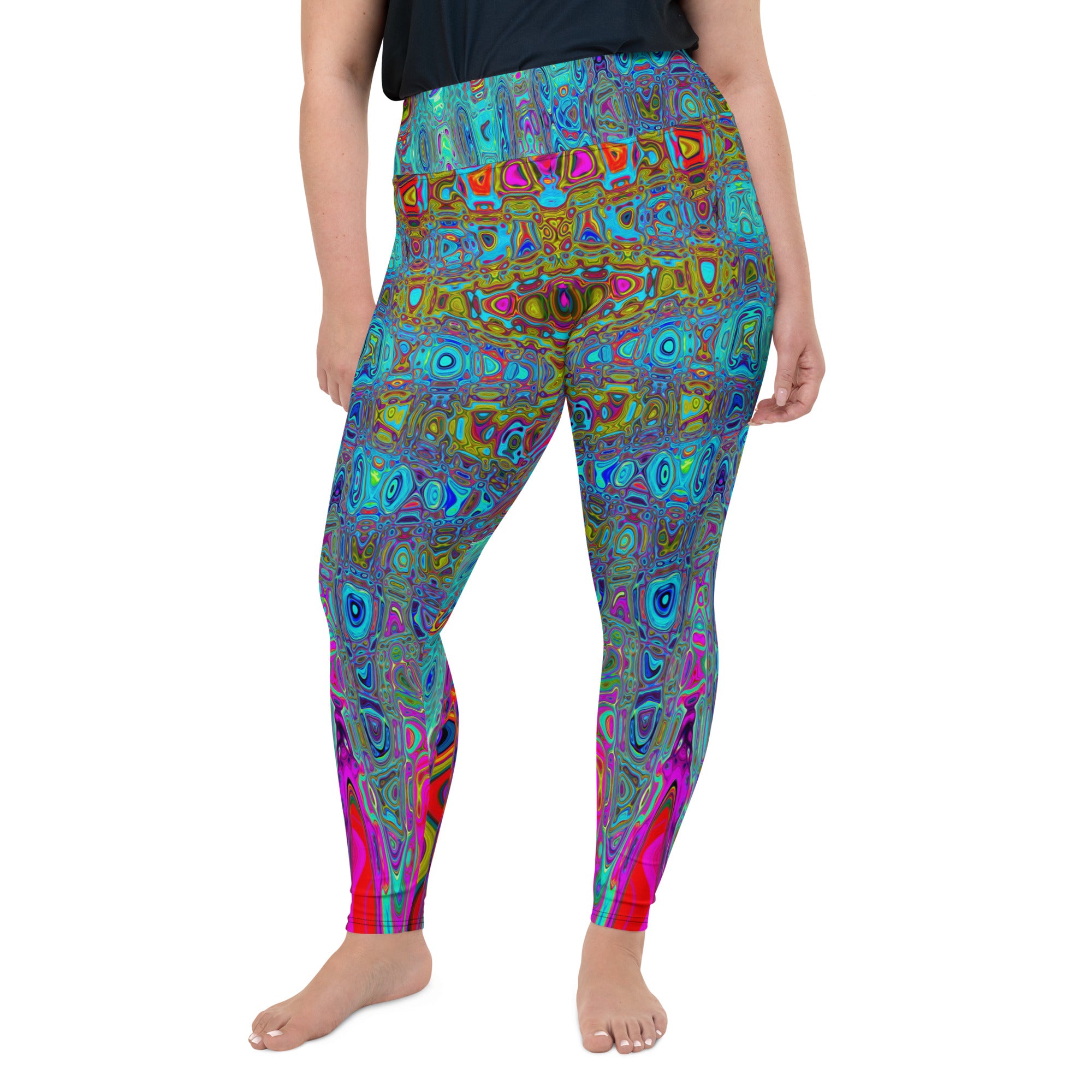 Plus Size Leggings | Trippy Sky Blue Abstract Retro Atomic Waves