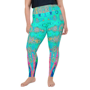 Plus Size Leggings | Groovy Abstract Retro Rainbow Atomic Waves