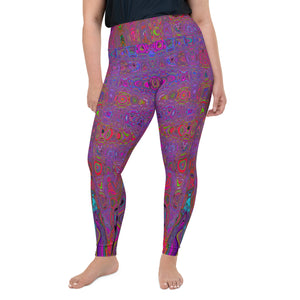 Plus Size Leggings | Psychedelic Groovy Magenta Retro Atomic Waves