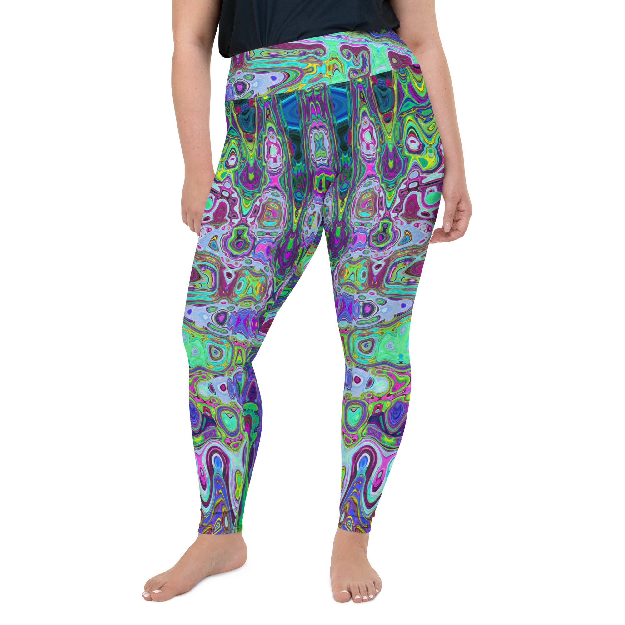 Plus Size Leggings | Abstract Green and Purple Wavy Mosaic Retro