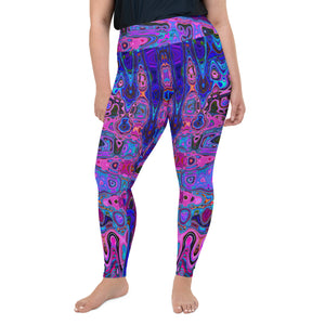 Plus Size Leggings | Abstract Mosaic Pink and Blue Wavy Retro