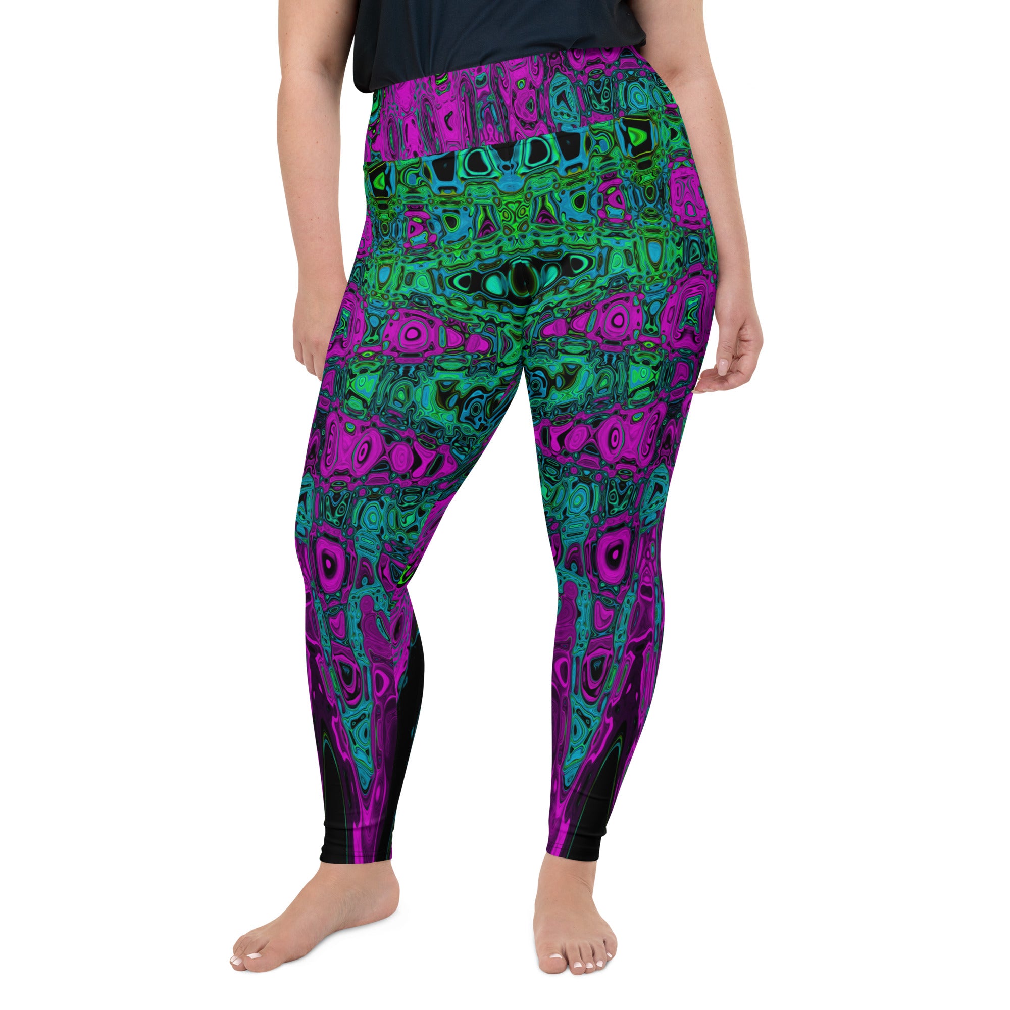 Plus Size Leggings | Bold Magenta Abstract Groovy Atomic Waves