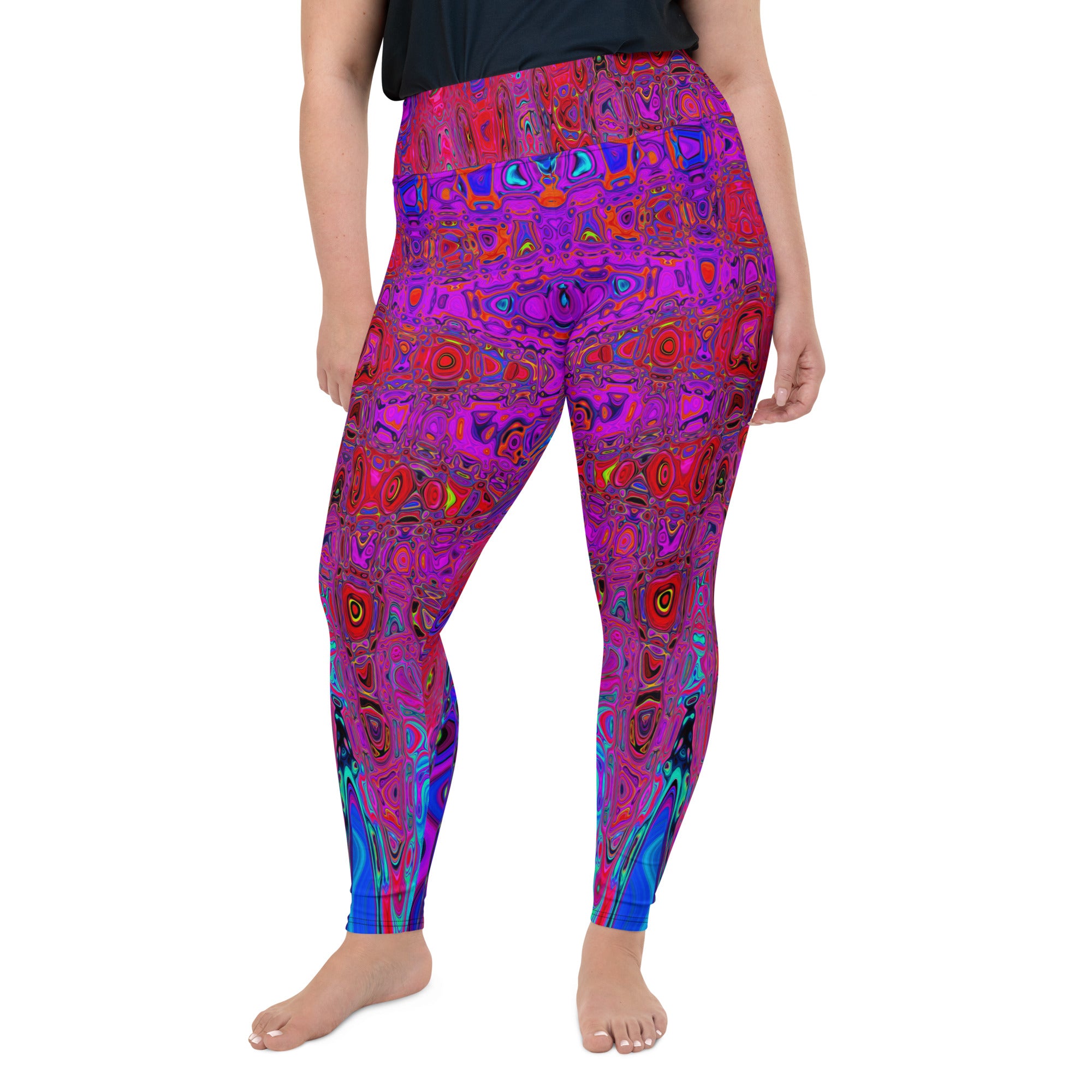 Plus Size Leggings | Trippy Red and Purple Abstract Retro Atomic Waves