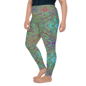 Plus Size Leggings - Trippy Retro Purple and Green Abstract Butterfly