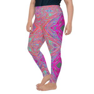 Plus Size Leggings - Trippy Pink, Aqua and Magenta Abstract Butterfly