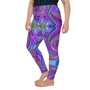Plus Size Leggings - Colorful Magenta Swirl Retro Abstract Design
