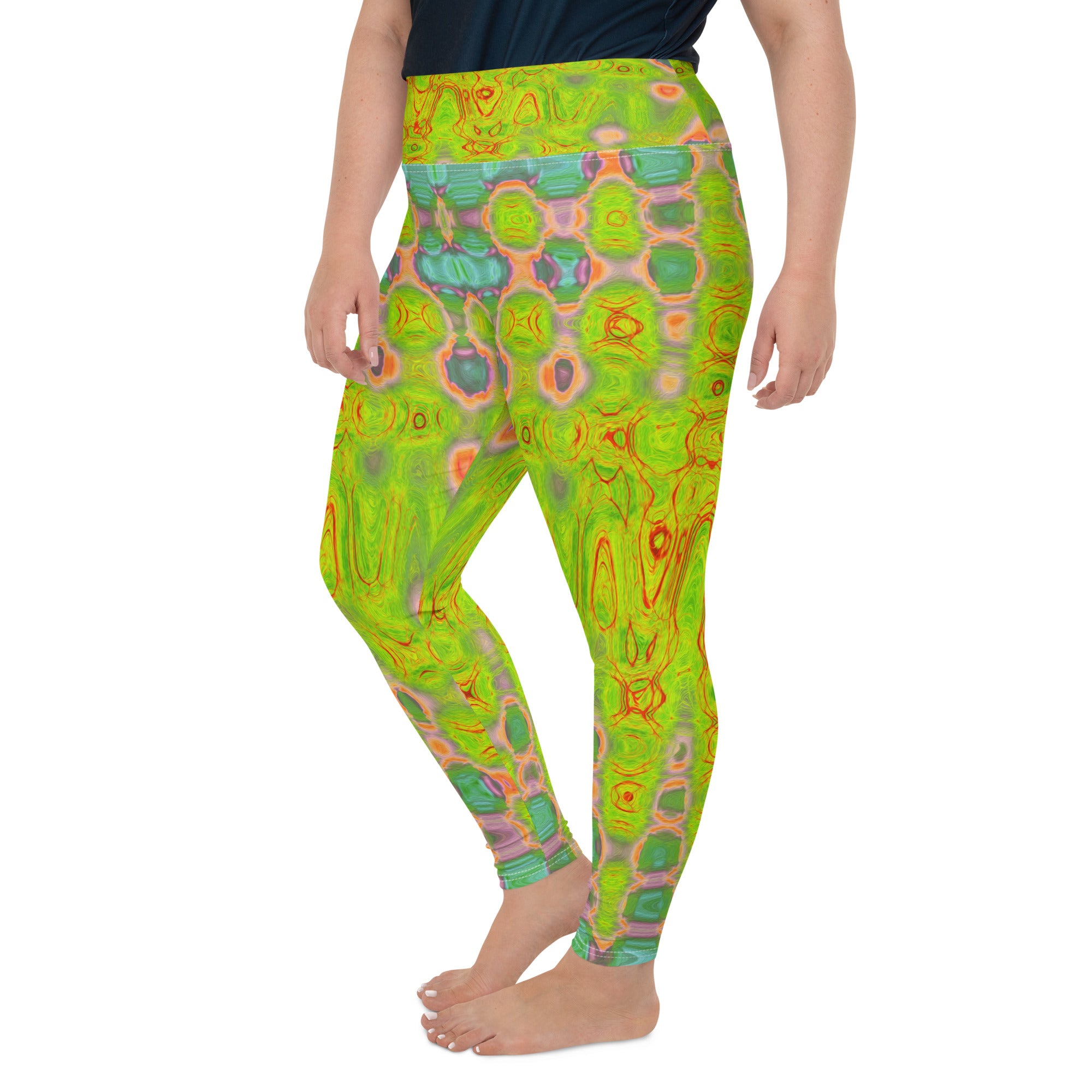 Plus Size Leggings - Abstract Yellow and Red Wavy Tie Dye Clouds