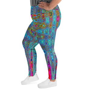 Plus Size Leggings | Trippy Sky Blue Abstract Retro Atomic Waves